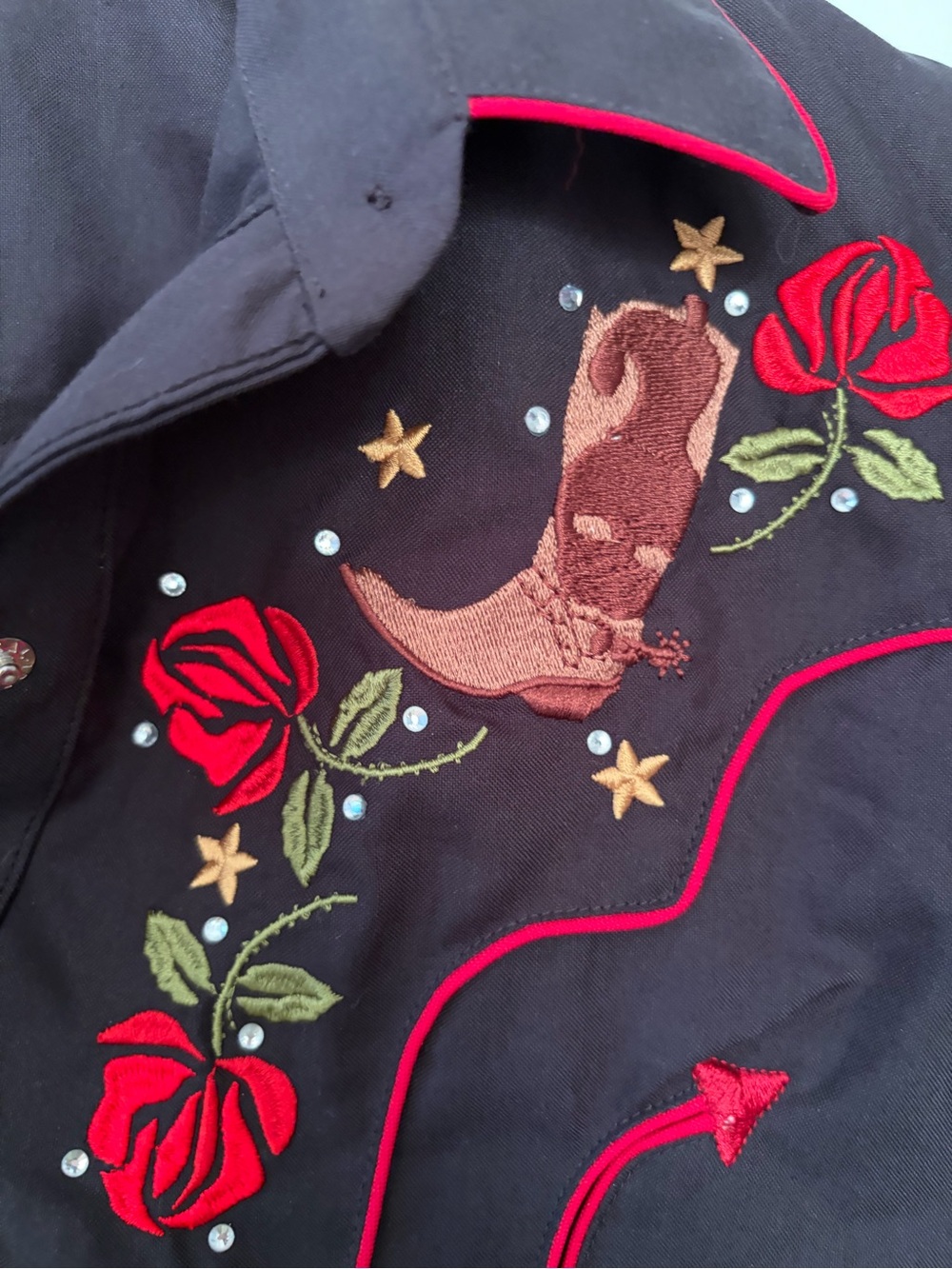 Ranger's Woman Black Western Shirt with Red Rose & Boot Embroidery - L - Picture 5 of 13